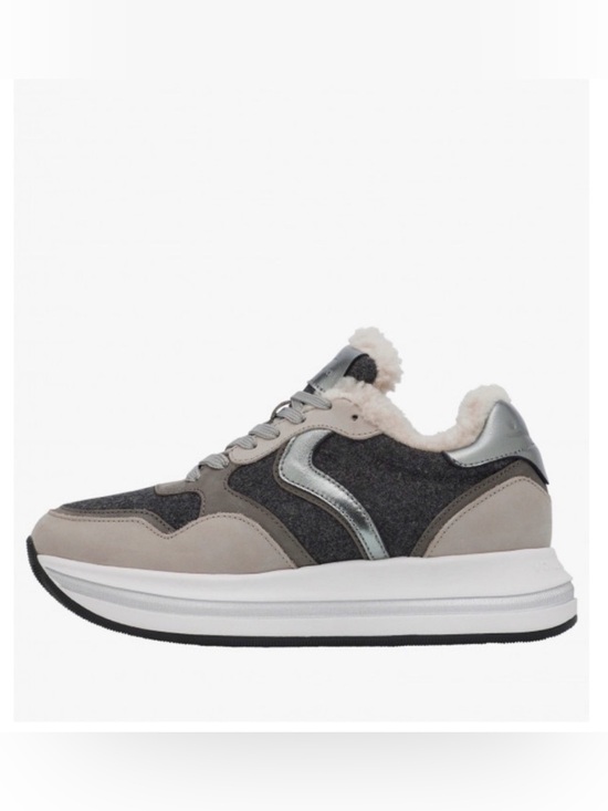 Voile Blanche Shoes - NWT VOILE BLANCHE MELANY FUR. Leather And Fabric Sneakers in Grey-Charcoal Grey